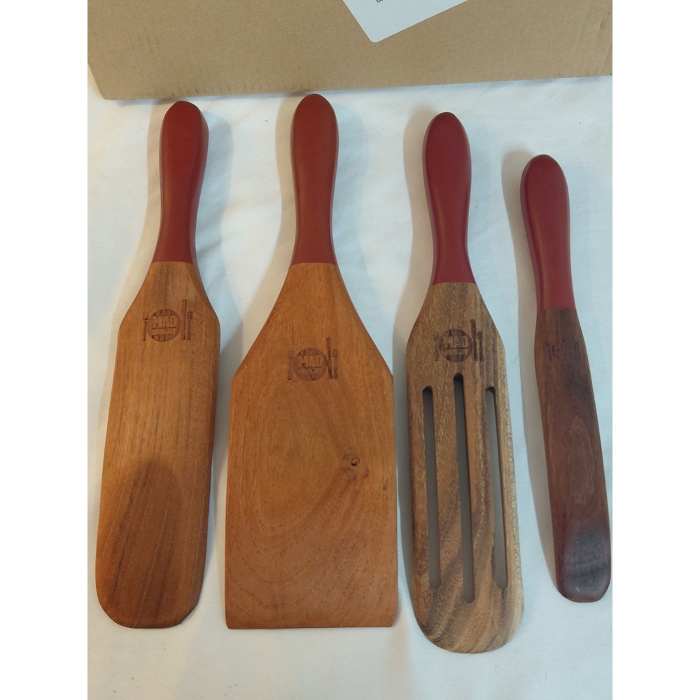 Mad Hungry 4 Pc Acacia Wood Spurtle Set Spatula Utensils As Seen On TV New